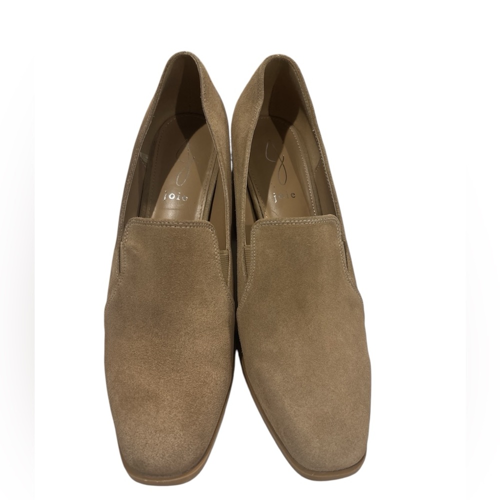 Joie JJ-Wevenly Suede Block Heel Shoes in Camel